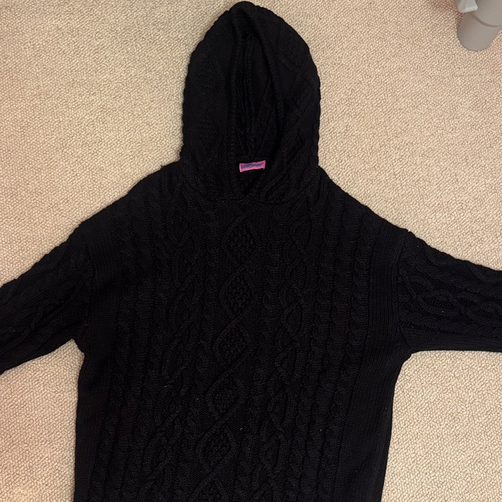 Edikted Black Cable Knit Hooded Sweater